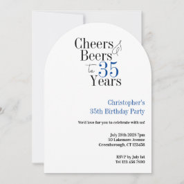 35歳の誕生日おめでとう ビールパーティー 青いタイポグラフィ 招待状