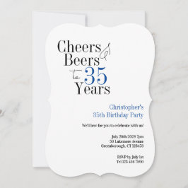 35歳の誕生日おめでとう ビールパーティー 青いタイポグラフィ 招待状