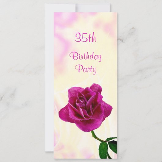 35歳の誕生日おめでとう ライラックのバラ1輪 招待状 (正面)