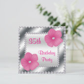 35歳の誕生日お祝いにピンクの花とダイヤモンド 招待状 (スタンド正面)