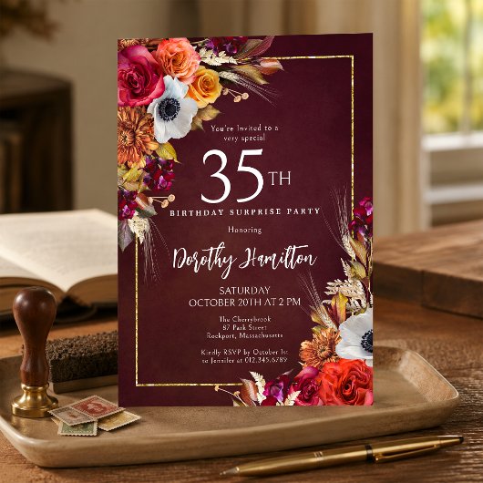 35歳の誕生日サプライズパーティー ブルゴーニュの秋の花 招待状