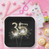 35歳の誕生日パーティーのスパークラー（黒背景） ペーパープレート (パーティー)