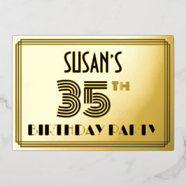 35歳の誕生日パーティー - アールデコスタイルの「35」＆名前 箔招待状
