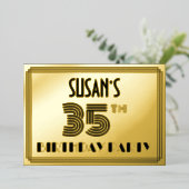 35歳の誕生日パーティー - アールデコスタイルの「35」&名前 箔招待状 (立ち正面)
