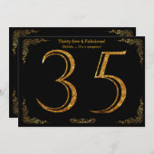 35歳の誕生日パーティー,ギャツビースタイル,ブラック金ゴールドグリッター 招待状 (正面/裏面)