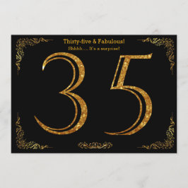 35歳の誕生日パーティー，ギャツビースタイル，ブラック金ゴールドグリッター 招待状