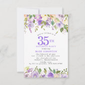 35歳の誕生日パーティー 紫のバラの花のデザイン 招待状 (正面)