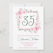35歳の誕生日招待状フローラエレガントピンク 招待状 (正面)