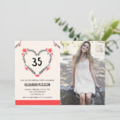 35歳の誕生日招待状 花 ハート 招待状 (スタンド正面)