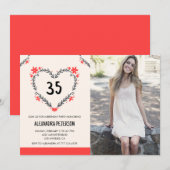 35歳の誕生日招待状 花 ハート 招待状 (正面/裏面)