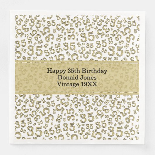35歳の誕生日数字パターン ゴールド/ホワイト (正面)