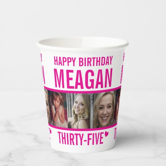 35歳の誕生日3枚のホットピンクと白 紙コップ (左)