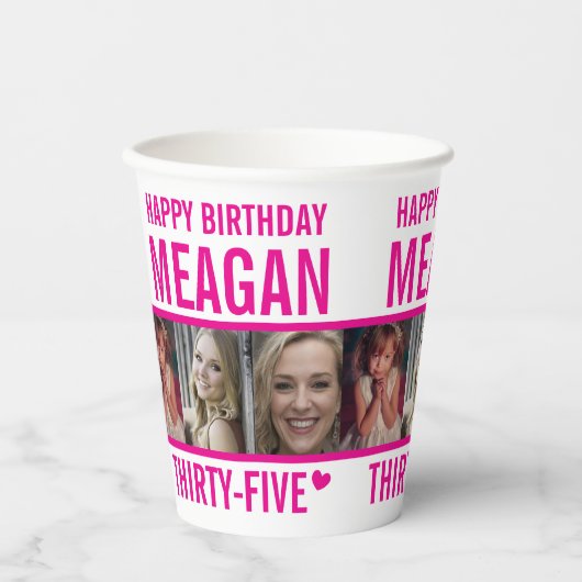 35歳の誕生日3枚のホットピンクと白 紙コップ (正面)