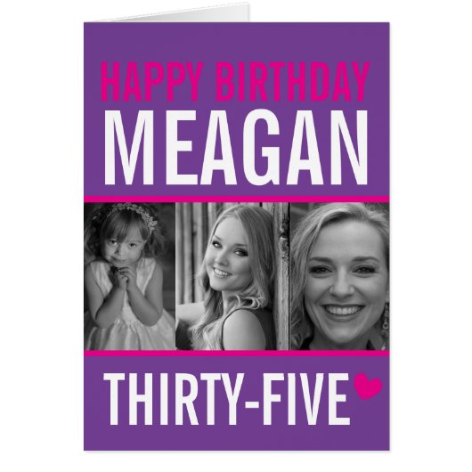 35歳の誕生日3枚の写真ホットピンクパープルホワイト (正面)