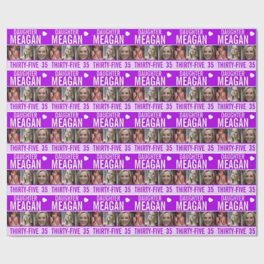 35歳の誕生日3枚の写真3枚の紫色の娘 ラッピングペーパー (フラット)