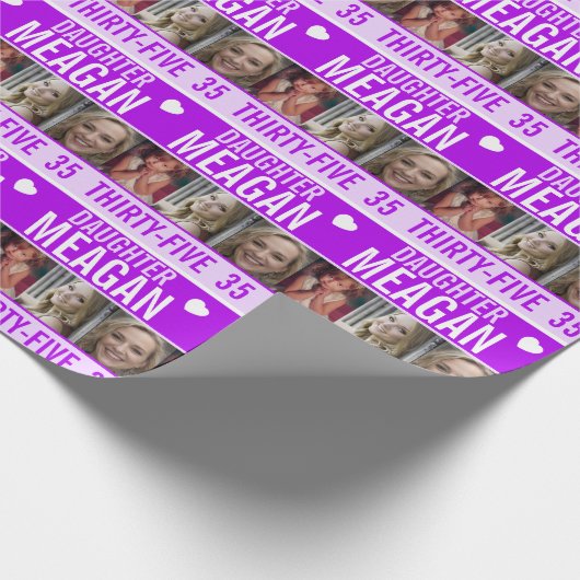 35歳の誕生日3枚の写真3枚の紫色の娘 ラッピングペーパー (角)