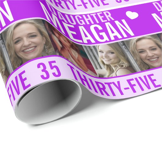 35歳の誕生日3枚の写真3枚の紫色の娘 ラッピングペーパー (ロールコーナー)