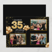 35歳の誕生日 ゴールド シルバー ブラック バルーン 招待状 (正面/裏面)