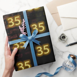 35歳の誕生日 ネオンサイン レンガの上 ラッピングペーパー