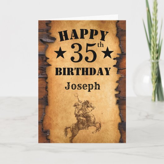 35歳の誕生日 ラスティック カントリー ウエスタン カウボーイ 馬 カード (正面)