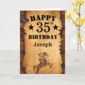 35歳の誕生日 ラスティック カントリー ウエスタン カウボーイ 馬 カード (黄色い花)