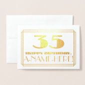 35歳の誕生日; 名前 + アートデコ風の「35」 箔カード (封筒付き正面)