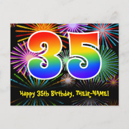 35歳の誕生日 – 楽しい花火模様 + レインボー35 ポストカード