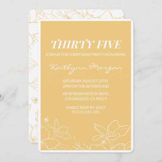 35歳モダンの誕生日招待状ブルンチイエロー 招待状 (正面/裏面)