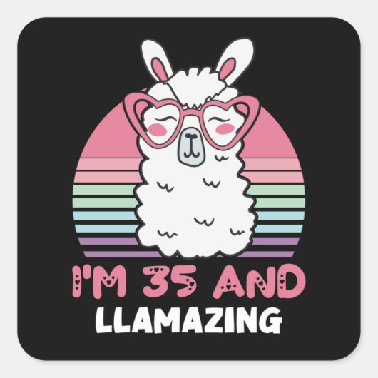 35歳Bday Llaming 35th誕生日Llama スクエアシール (正面)