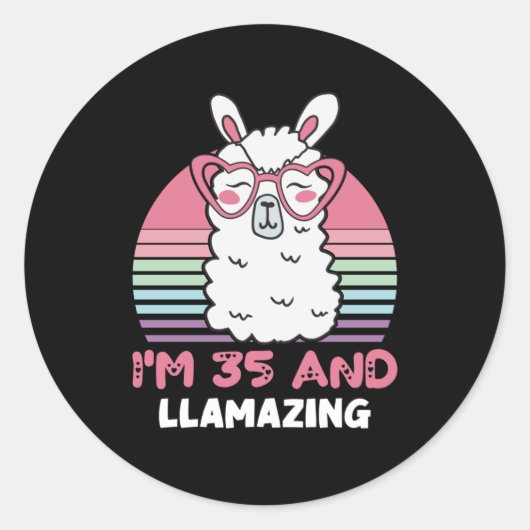 35歳Bday Llaming 35th誕生日Llama ラウンドシール (正面)