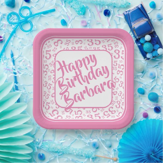 35番目のパーティー乱数パターンピンク/白 ペーパープレート (パーティー)