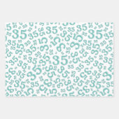 35番目の誕生日ティール(緑がかった色)と白い数字のパターン35 ラッピングペーパーシート (正面2)