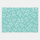 35番目の誕生日ティール(緑がかった色)と白い数字のパターン35 ラッピングペーパーシート (正面)