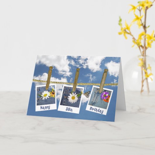 35番目の誕生日デイジー カード (黄色い花)