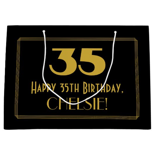 35番目の誕生日:インスパイアアールデコの「35」の外観と名前 ラージペーパーバッグ (正面)