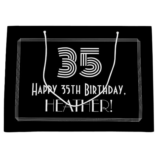 35番目の誕生日:インスパイアアールデコの「35」の外観と名前 ラージペーパーバッグ (正面)