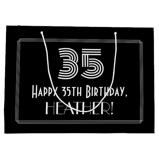 35番目の誕生日:インスパイアアールデコの「35」の外観と名前 ラージペーパーバッグ (裏面)