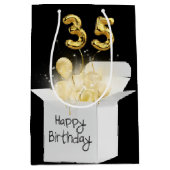 35番目の金ゴールド誕生日バルーン（白いボックス） ミディアムペーパーバッグ (正面)