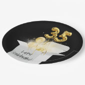 35誕生日の金ゴールドバルーンを白いボックスで表示 ペーパープレート (アングル)