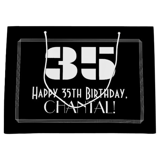 35誕生日インスパイア～アールデコルック"35" +名前 ラージペーパーバッグ (正面)