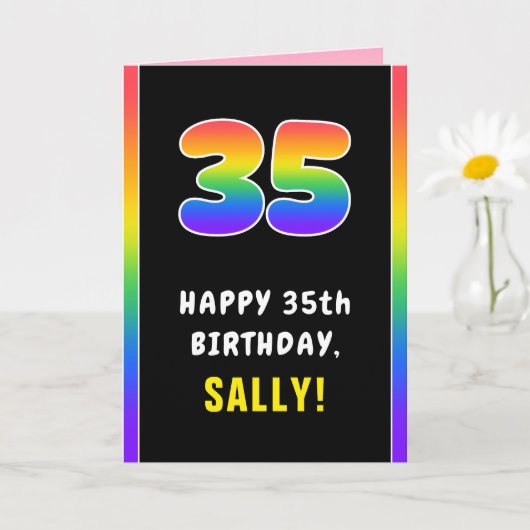 35誕生日カラフル:レインボー# 35,名前をカスタムする カード (小さな植物)