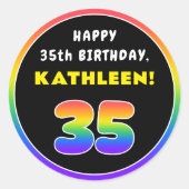 35誕生日カラフル:レインボー# 35,名前をカスタムする ラウンドシール (正面)