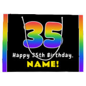 35誕生日カラフル:レインボー# 35,名前をカスタムする ラージペーパーバッグ (裏面)