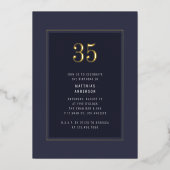 35誕生日ダークミニマルエレガント金ゴールドフレーム 箔招待状 (正面)