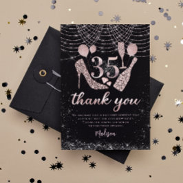 35誕生日バラ金ゴールド&ブラックグリッター サンキューカード