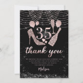 35誕生日バラ金ゴールド&ブラックグリッター サンキューカード (正面)