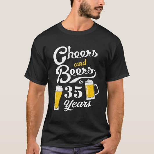 35誕生日応援とビール35年 Tシャツ (正面)