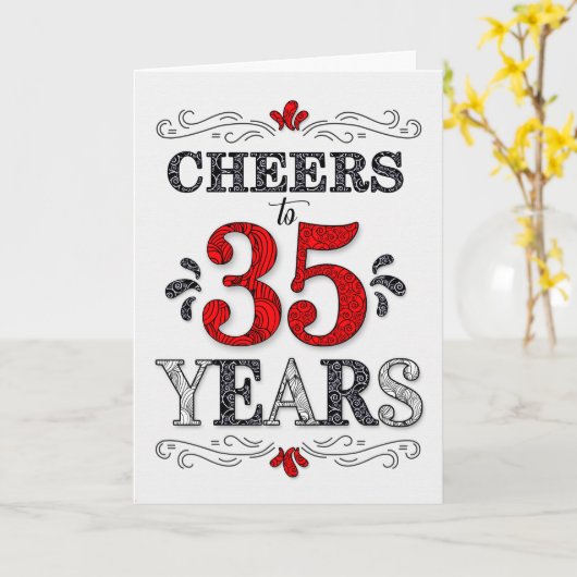 35誕生日応援の赤い白の黒のパターン カード (黄色い花)