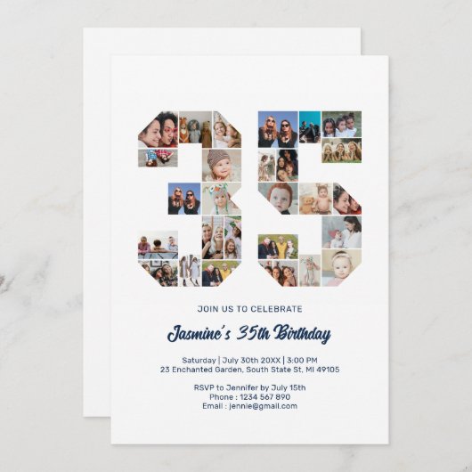 35誕生日第35カスタム号写真コラージュ 招待状 (正面/裏面)