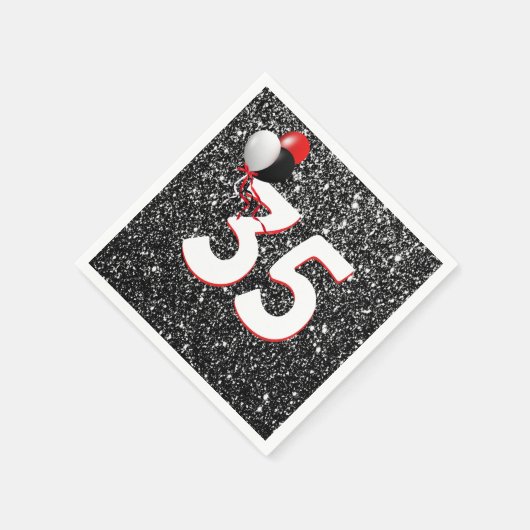 35誕生日風船オンブラックグリッターナプキンス スタンダードカクテルナプキン (角)